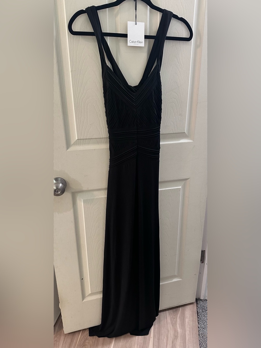 Calvin Klein Black Sleeveless Maxi Dress with Ruched Bodice NEW